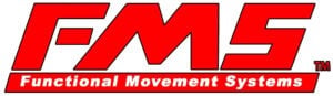 Red "FMS" letters appear above a red bar with white text reading "Functional Movement Systems" on a white background, often recognized by physical therapists Bergen County NJ for use in the functional movement screen.