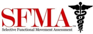 SFMA logo featuring large red “SFMA” letters, a black caduceus, and “Selective Functional Movement Assessment” below—ideal for those seeking injury prevention or a functional movement screen in Bergen County NJ.